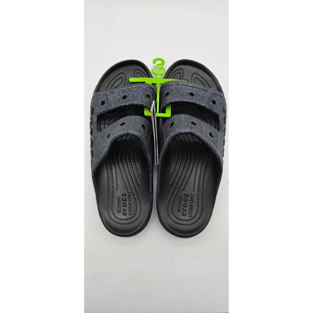 Crocs Baya Glitter Sandal Black Mens 10 Womens 12 Slides 209781-001 NEW